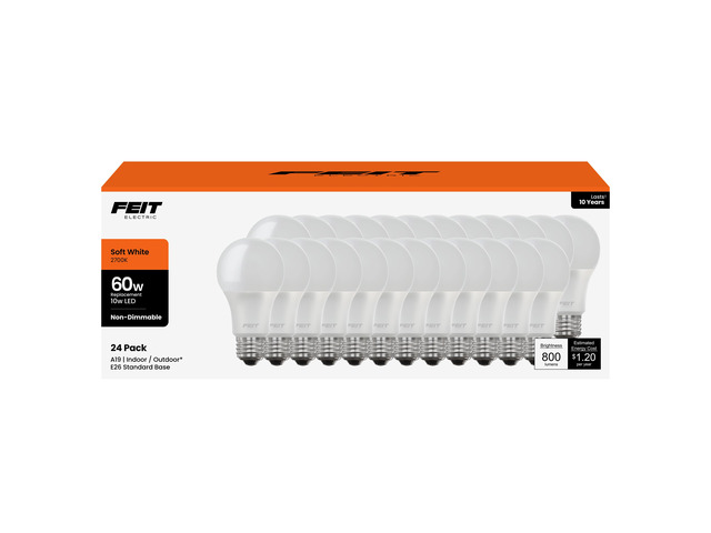 A19 LED Light Bulbs, 60W Equivalent, Non-Dimmable, 800 Lumens, E26 Standard Base, 2700K Soft White, 80 CRI, 10 Year, Energy Efficient, 24 Pack,...