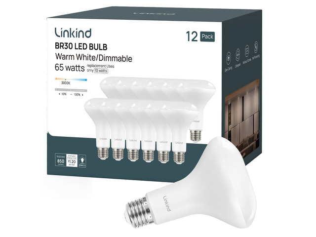 12-Pack BR30 LED Flood Light Bulbs Indoor, 10W=65W 850 Lumens 3000K Dimmable LED Recessed Bulbs, E26 3000K Warm White, UL FCC Certified, Recessed...
