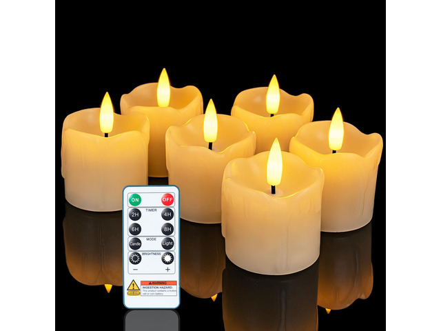2'x2' Real Wax Flameless LED Votive Candles, Timer Remote, 6 Pack Multi Brightness Adjust, 2/4/6/8H Cycle Timer, 400+ Hour Runtime, Pre-Installed...