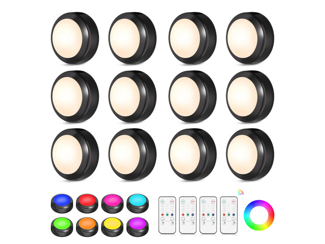 LED Puck Lights with Remote Control, 16 Color Changing Wireless Under Cabinet Lighting with Dimmer & Timer, AAA Battery Operated,Under for Closet...