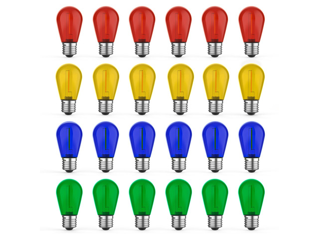 24 Pack LED S14 Colored Light Bulbs for Outdoor String Lights, Shatterproof 1W Replacement Bulbs for Patio Lights, Dimmable, 2200K Warm White, E26...