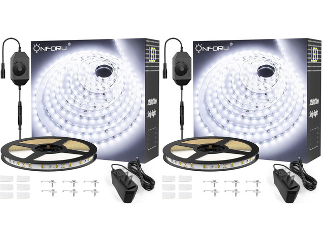 White LED Strip Lights, 32.8FT 6000K Super Bright Dimmable Tape Light Kit, 600 LEDs Daylight Easter Rope Light, 12V Flexible Strip Lighting for...
