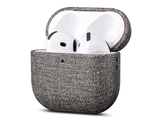 Case for AirPods 4 / AirPods 5 Canvas Style Vegan Leather Case - Gray Slim Design Adds Minimal Bulk - Handmade Vegan Leather Hard Shell Cover - Air...