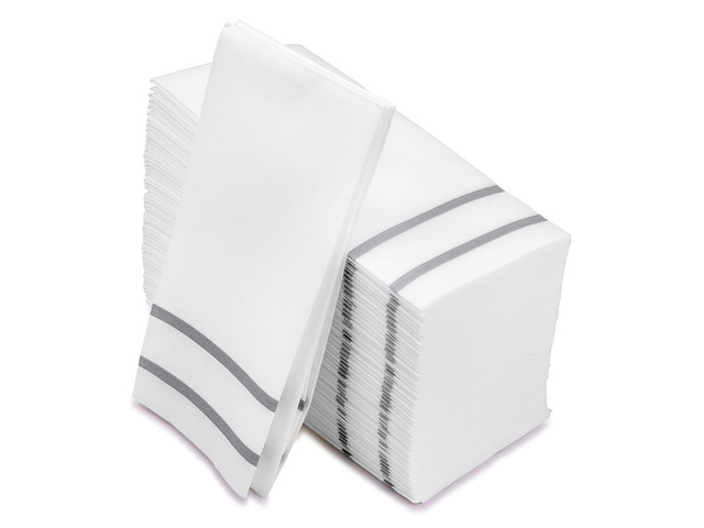 Paper Hand Towels for Bathroom, Linen-Feel Guest Towels, Formal Dinner, Anniversary, Napkins for Tables, Guestrooms, and Restrooms (Silver, 50 Count)