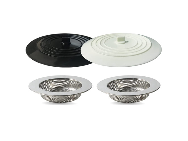 Seatery 4PCS Kitchen Sink Stopper Strainer, 6 Inch Round Large Silicone Sink Drain Cover Plug, Water Stopper, 4.5 Inch Stainless Steel Sink...