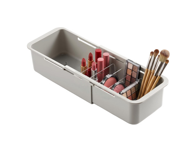 Li & Zhao Drawer Organizer- Adjustable Storage Bins with 5 Dividers, Gray Clear Drawer Organizer for Kitchen, Bedroom, and Office, Expandable clear...