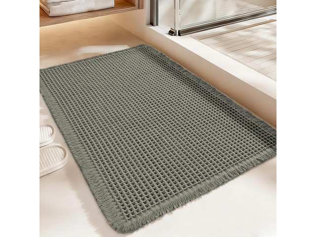 Luxury Waffle Bath Mat, Super Absorbent Non Slip Bathroom Rugs, Boho Ultra Soft Comfort Machine Washable Quick Dry Floor Mats with Tassels (Olive...