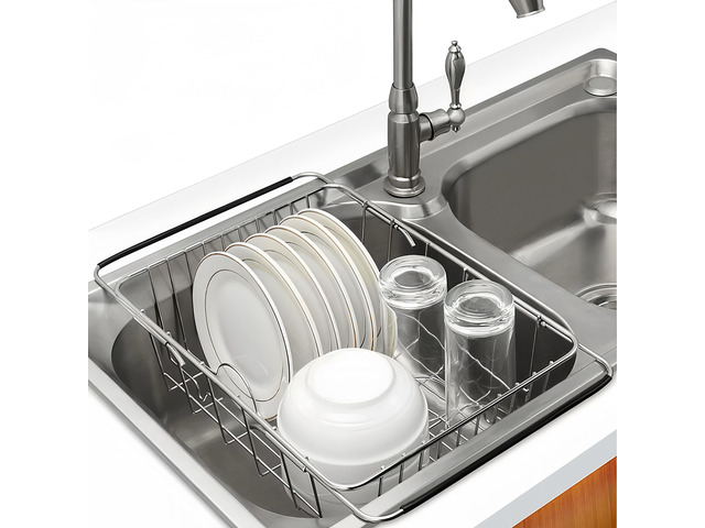 Expandable Dish Drying Rack, Rustproof Stainless Over Sink Dish Drainer Rack Basket Shelf, 304 Stainless Steel Metal Dish Drainer in Sink or On...