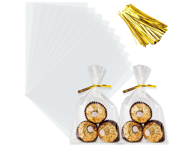 Cellophane Treat Bags 4' x 6': 100 PCS Clear Plastic Cello Bags