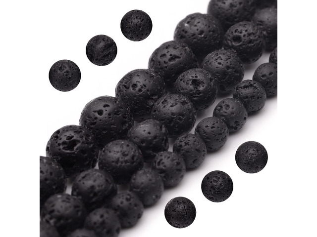 Youngbling Natural Gemstone Beads for Jewelry Making,6mm Black Lava Polished Round Smooth Stone Beads for Bracelet Necklace 15 Inch