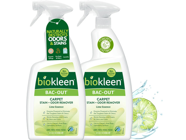 Bac-Out Enzyme Cleaner Spray and Stain & Odor Remover for Pet Stains, Laundry, Diapers, Wine, Carpets, & More, Eco-Friendly, Non-Toxic, Lime Scent,...