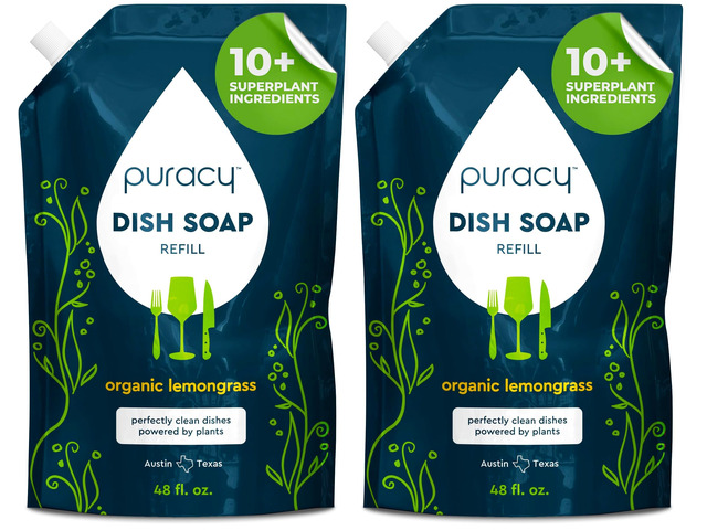 Natural Dish Soap Refill - Skin-Softening Plant-Based Liquid Dishwashing Detergent Soap, Clean-Rinsing Water-Sheeting Formula (Organic Lemongrass,...
