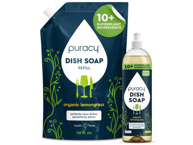 Natural Dish Soap Refill - Skin-Softening Plant-Based Liquid Dishwashing Detergent Soap, Clean-Rinsing Water-Sheeting Formula (Organic Lemongrass,...