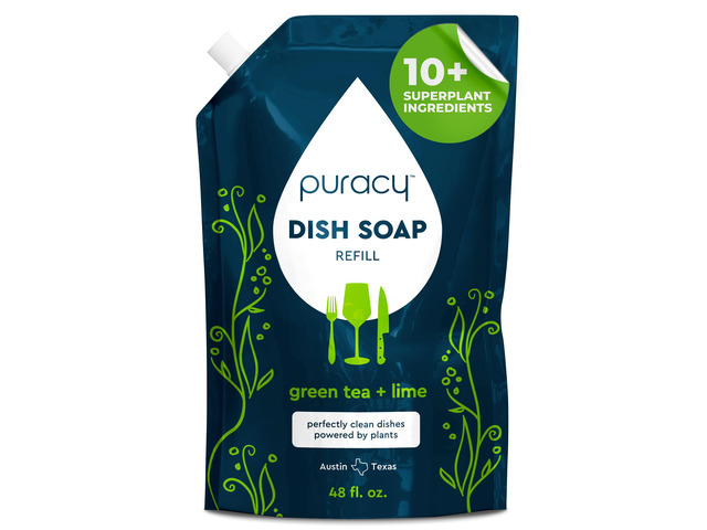 Natural Dish Soap Refill - Skin-Softening Plant-Based Liquid Dishwashing Detergent Soap, Clean-Rinsing Water-Sheeting Formula (Green Tea & Lime, 48...
