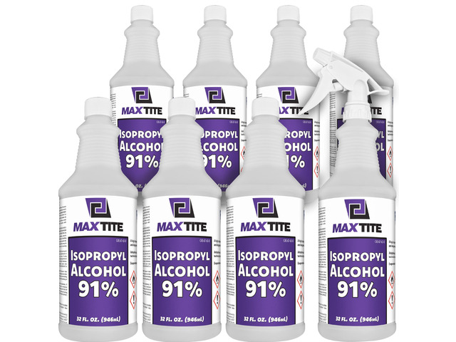 91% Isopropyl Alcohol (2 Gallons (8 Pack, 32 fl oz) - Includes Heavy-Duty Spray Nozzle - Made in USA