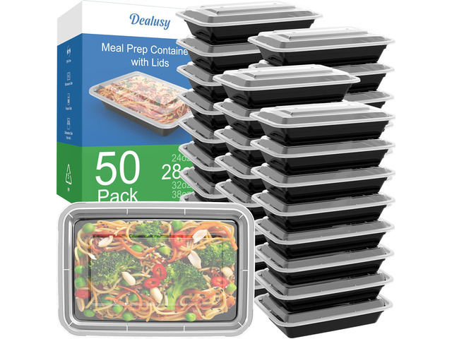 50 Pack (100-Piece) 28 oz Meal Prep Containers Reusable with Lids Sturdy Leakproof & Food Safe, Microwave, Freezer, Dishwasher Safe Prep...