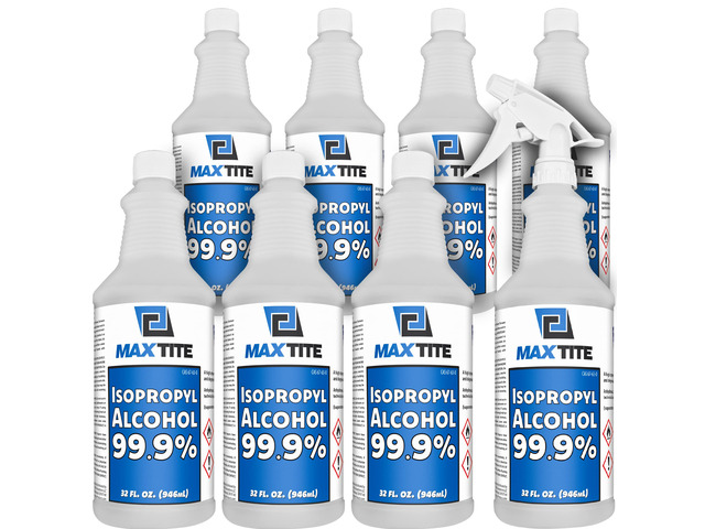 99.9% Isopropyl Alcohol (2 Gallons (8 Pack, 32 fl oz) - Includes Heavy-Duty Spray Nozzle - Made in USA