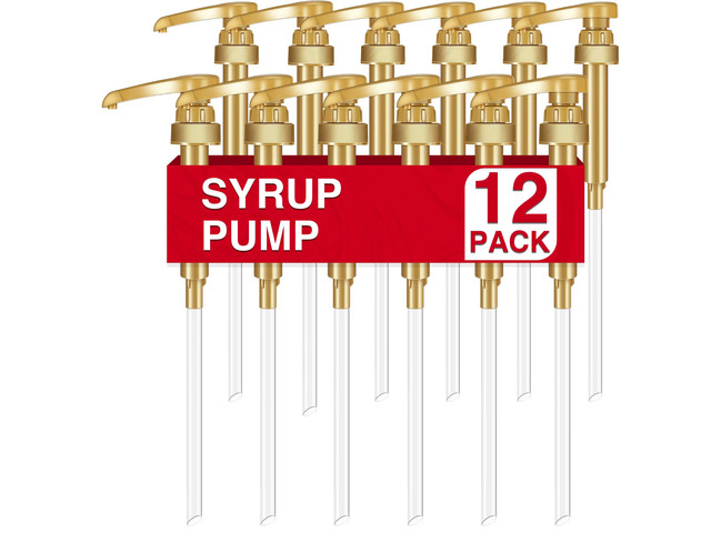 Coffee Syrup Pumps, 12 Pack Gold Syrup Pump, Skinny Syrup Pump for 750ml 25.4oz Syrup Bottle, Syrup Pumps Dispenser for Kitchen Dinning Coffee Bar...