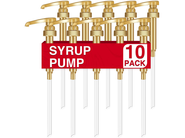 Coffee Syrup Pump, 10 Pack Gold Syrup Pump Skinny Syrup Pump for 750ml 25.4oz Syrup Bottle, Syrup Pump Dispenser for Coffee Bar Drinking...