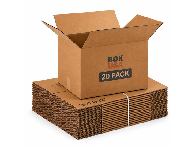 Moving Boxes Holds 65lbs, 18'L x 14'W x 12'H (20-Pack) Medium - Corrugated Cardboard for Shipping, Mailing, Packing, Packaging and Storage