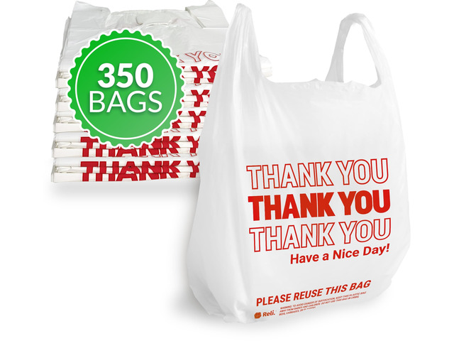 Thank You Plastic Bags (350 Count) Carry Out, Grocery, Shopping Bag, Restaurants, Convenience Store, 11.5' x 6.5' x 21' (White)