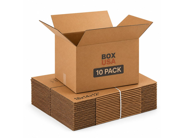 Moving Boxes Holds 65lbs, 18'L x 14'W x 12'H (10-Pack) Medium - Corrugated Cardboard for Shipping, Mailing, Packing, Packaging and Storage