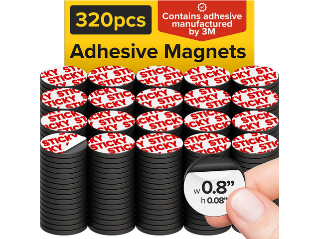 Sticky Flexible Adhesive Magnets for Crafts, 0.8'x0.08' (20x2mm), 320 pcs Flexible Sticky Magnetic Dots for Office & School Supplies, Whiteboard,...