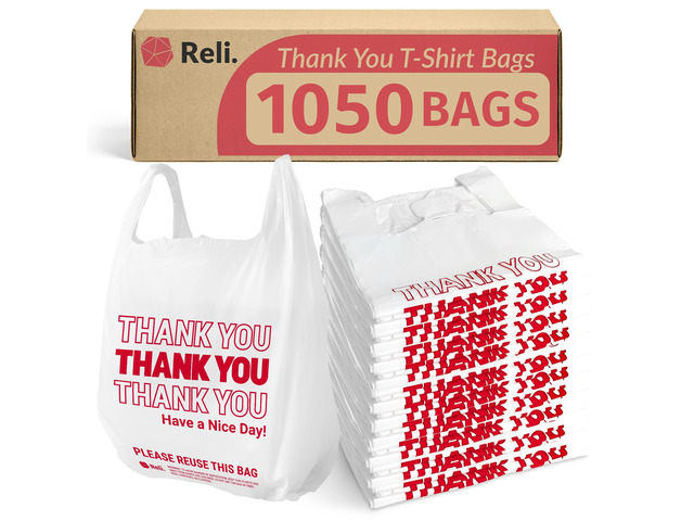 Plastic Bags Thank You (1050 Count) White Grocery Bags Handles Shopping (Plastic)