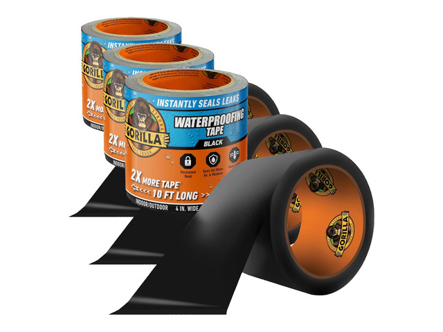 Waterproof Patch & Seal Tape, Black Tape, 4' x 10' (Pack of 3) - Permanent Weather Resistant Seal for Leaks and Repairs