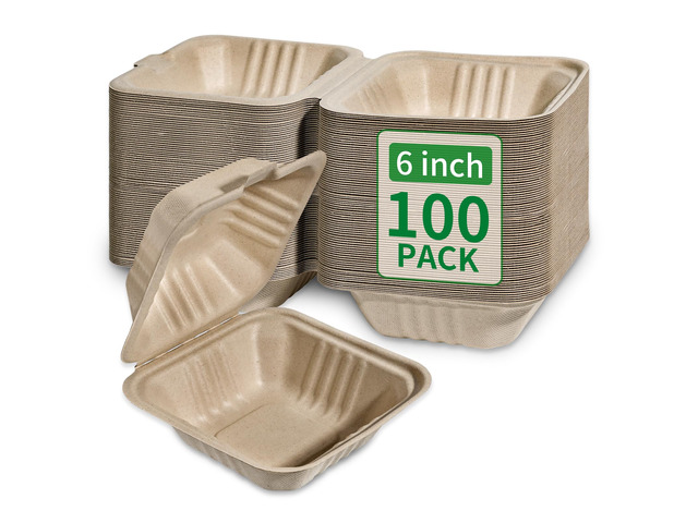 Disposable 100 Pack 6Ã—6 Inch Takeout Lunch Box Containers with Lids Compostable and Eco-Friendly Biodegradable Bagasse To Go Containers, PFAS-Free,...