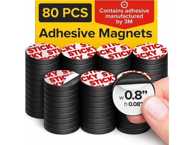 Sticky Flexible Adhesive Magnets for Crafts, 0.8'x0.08' (20x2mm), 80 pcs Flexible Sticky Magnetic Dots for Office & School Supplies, Whiteboard,...
