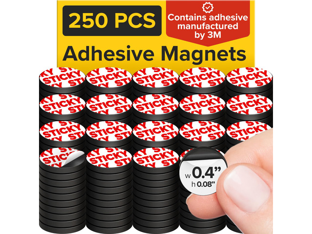 Sticky Flexible Adhesive Magnets for Crafts, 0.4'x0.08' (10x2mm), 250 pcs Flexible Sticky Magnetic Dots for Office & School Supplies, Whiteboard,...