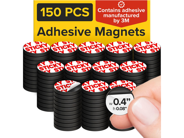 Sticky Flexible Adhesive Magnets for Crafts, 0.4'x0.08' (10x2mm), 150 pcs Flexible Sticky Magnetic Dots for Office & School Supplies, Whiteboard,...