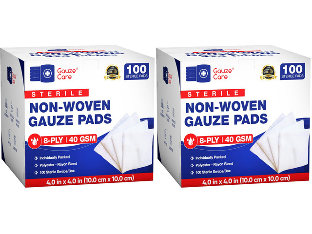 Non-Woven Sterile Pads 4x4, Pack of 200, 8-Ply, Soft, Lint-Free, Individually Wrapped, Sterile, Absorbent, Breathable, Perfect for Wound Care