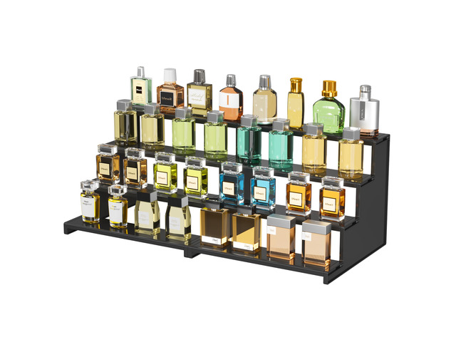 12' Perfume Organizer, Cologne Stand Tool-Free Assembly, 2 Pcs Black Display Riser Shelf for Makeup, Skincare, Nail Polish, Spice, Figure, Bedroom...