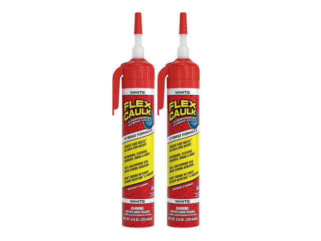 Caulk Hybrid Polymer Waterproof Sealant, White, 9 oz, 2-Pack No caulk gun needed, trigger flow nozzle, paintable, won't shrink or crack, seals wet...