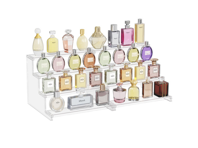 12' Perfume Organizer, Cologne Stand Tool-Free Assembly, 2 Pcs Clear Display Riser Shelf for Makeup, Skincare, Nail Polish, Spice, Figure, Bedroom...