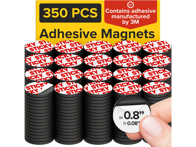Sticky Flexible Adhesive Magnets for Crafts, 0.8'x0.08' (20x2mm), 350 pcs Flexible Sticky Magnetic Dots for Office & School Supplies, Whiteboard,...