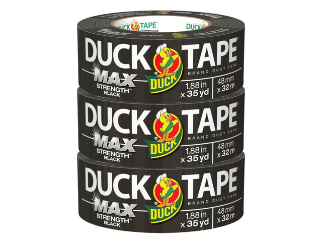 Brand Max Strength Duct Tape, Black, 3 Rolls, 1.88 Inch x 35 Yards Each, 240867