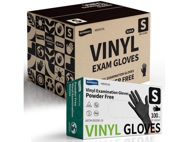Vinyl Medical Exam Gloves, Latex & Powder-Free Disposable, Black VINYL+ Powder-Free Latex-Free Medical Grade Cooking Cleaning Food Prep Examination...