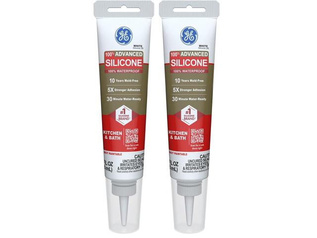 Advanced Silicone Caulk for Kitchen & Bathroom, White, 2.8 fl oz Tube, 2 Pack - 100% Waterproof Silicone Sealant, 5X Stronr Adhesion, Shrink &...