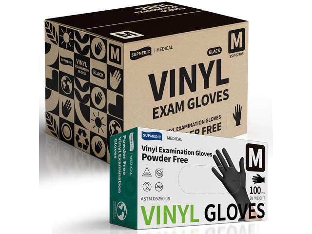 Vinyl Medical Exam Gloves, Latex & Powder-Free Disposable, Black VINYL+ Powder-Free Latex-Free Medical Grade Cooking Cleaning Food Prep Examination...