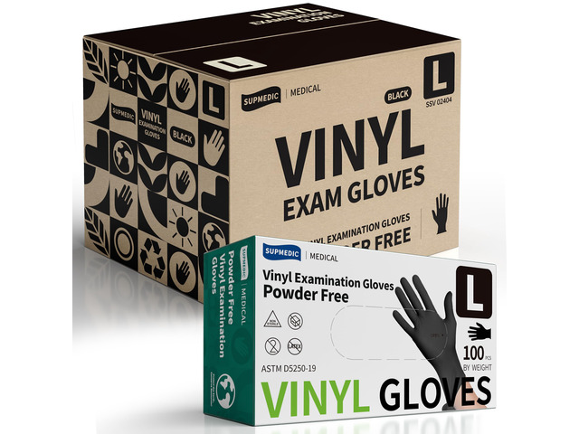 Vinyl Medical Exam Gloves, Latex & Powder-Free Disposable, Black VINYL+ Powder-Free Latex-Free Medical Grade Cooking Cleaning Food Prep Examination...