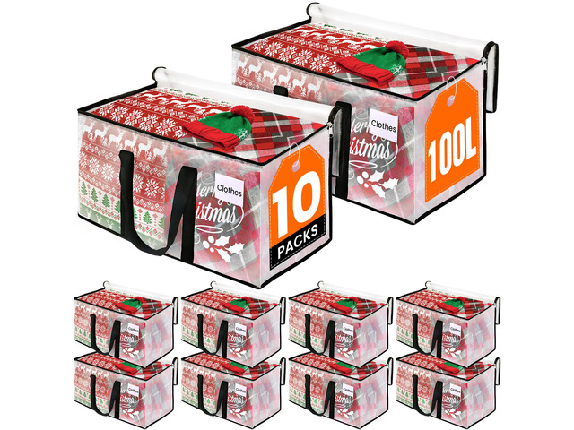 Moving Bags, Heavy Duty Large Storage Bags, 100L, 10 Pack, Clear Packing Bags with Handles & Zippers, Storage Totes for college dorm move & Home...