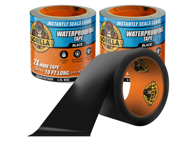 Waterproofing Tape, Black, 4' x 10', 2-Pack, Permanent Seal Weather Resistant for Leaks and Repairs, Conforms to Holes, Cracks, and Gaps, Suitable...