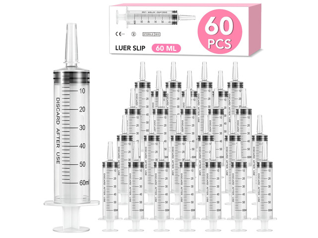60 PCS 60ml Oral Syringe With Cap, Plastic Syringes without Needle for Medicine Dropper, Feeding Pets, Liquid Measuring, Handicrafts, Individually...