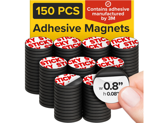 Sticky Flexible Adhesive Magnets for Crafts, 0.8'x0.08' (20x2mm), 150 pcs Flexible Sticky Magnetic Dots for Office & School Supplies, Whiteboard,...