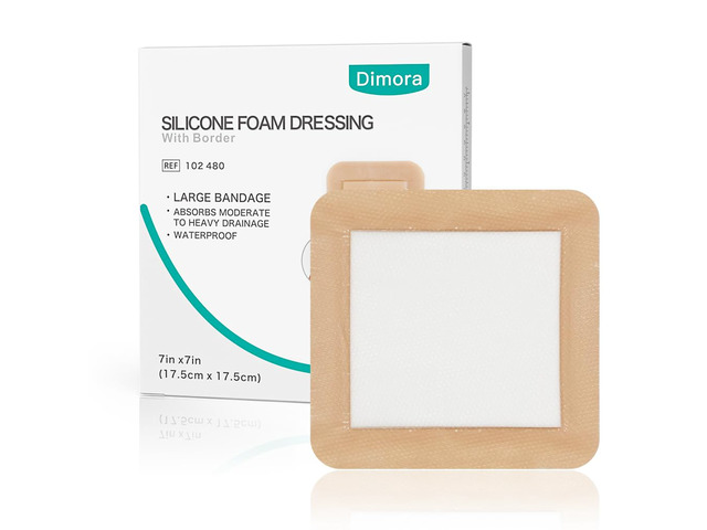 Large Bandage Silicone Foam Dressing Bordered Adhesive 7'x7' 5 Packs Adhesive Border Waterproof for Bedsore Burn Post Surgery