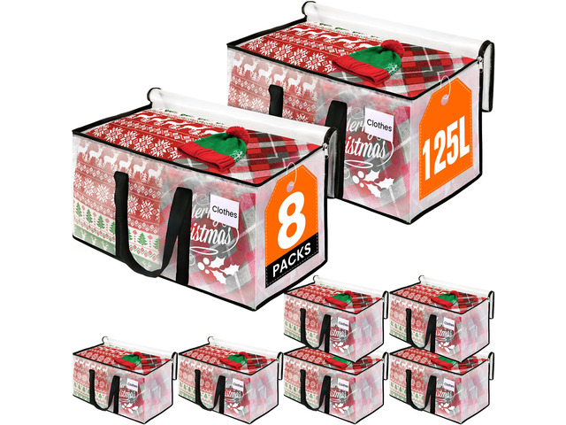 Moving Bags, Heavy Duty Large Storage Bags, 125L, 8 Pack, Clear Water-Resistant Packing Bags with Reinforced Handles & Dual Zippers, Foldable...
