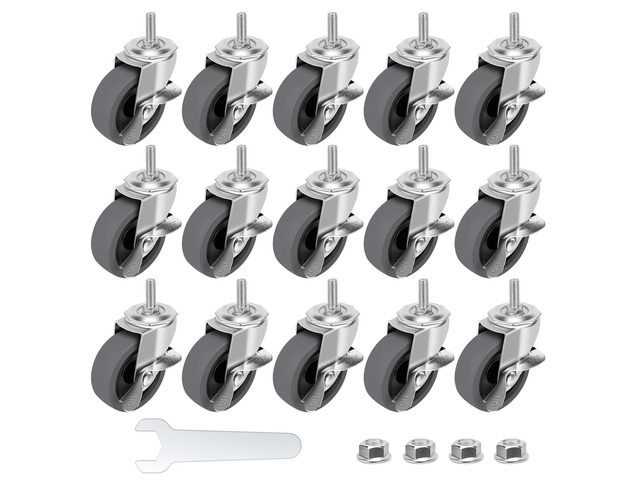 Caster Wheels, 3' Locking Swivel Threaded Stem Casters Set with Brake of 16 3/8'-16 x 1' (Screw Diameter 3/8', Length 1')Rubber Casters with 360...